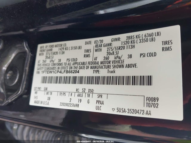Aukcja sprzedaży 2020 Ford F-150 Xlt, vin: 1FTEW1CP4LFB66204, numer aukcji: 45408401