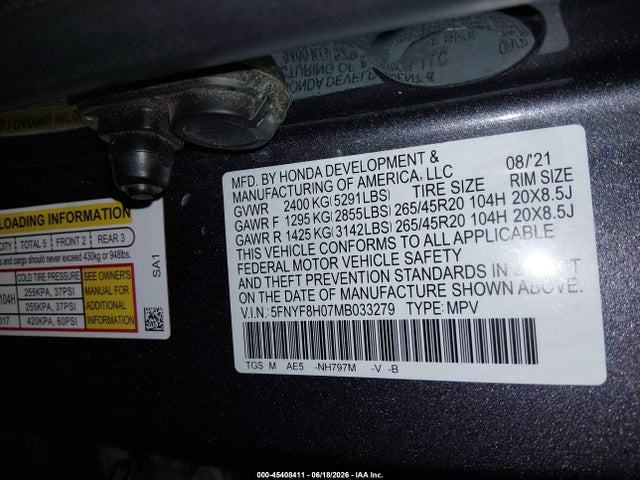 Honda Passport Awd Elite 2021 5FNYF8H07MB033279 Image 9