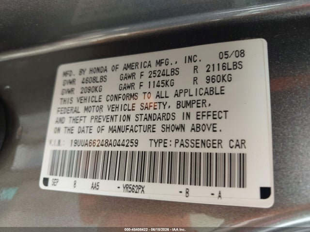 Продаж на аукціоні авто 2008 Acura Tl 3.2, vin: 19UUA66248A044259, номер лоту: 45408422