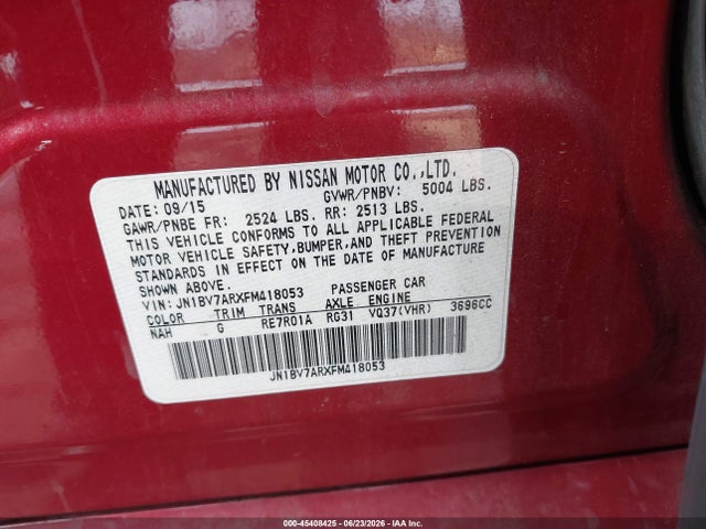 Продажа на аукционе авто 2015 Infiniti Q50 Premium, vin: JN1BV7ARXFM418053, номер лота: 45408425