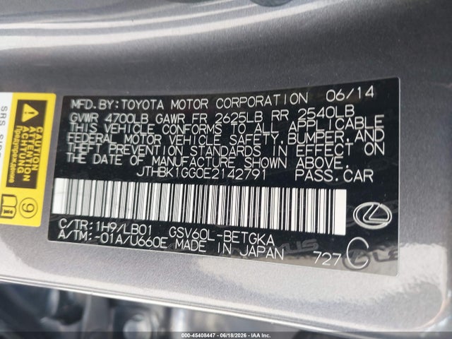 Продажа на аукционе авто 2014 Lexus Es 350, vin: JTHBK1GG0E2142791, номер лота: 45408447