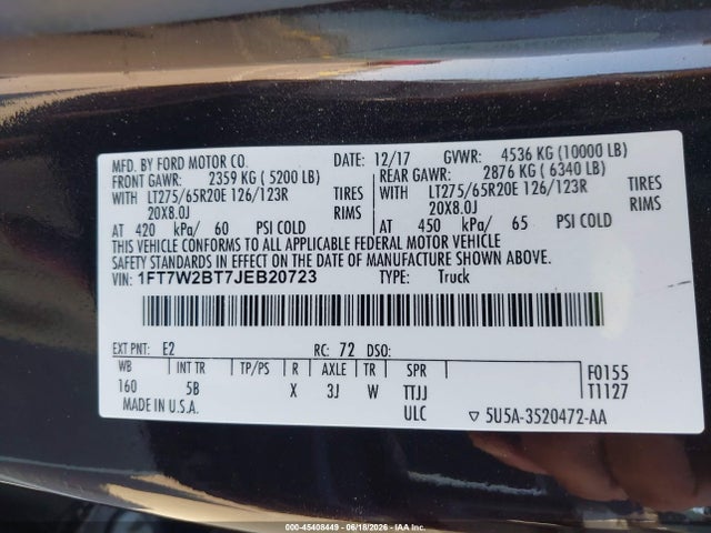 1FT7W2BT7JEB20723 Ford F-250 King Ranch/lariat/limited/platinum/xl/xlt