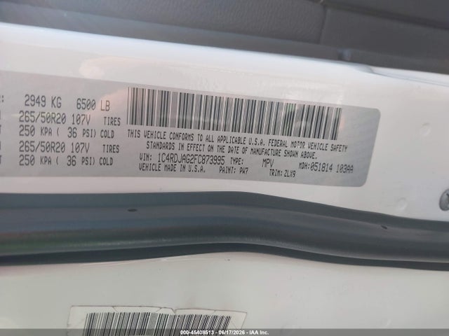 1C4RDJAG2FC873995 Dodge Durango Sxt
