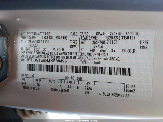 1FTEW1EB4JKF08496 Ford F-150 Xl/xlt