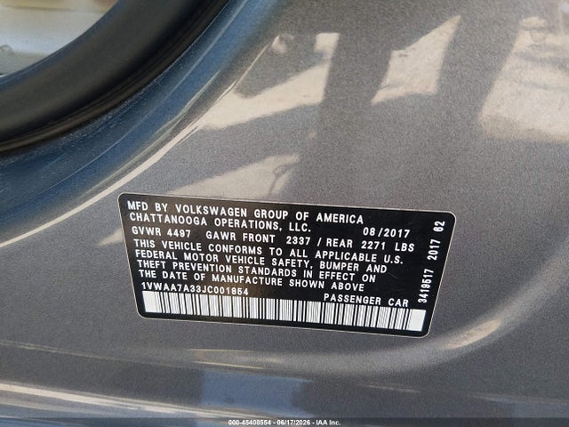 1VWAA7A33JC001854 Volkswagen Passat 2.0t R-line/2.0t S