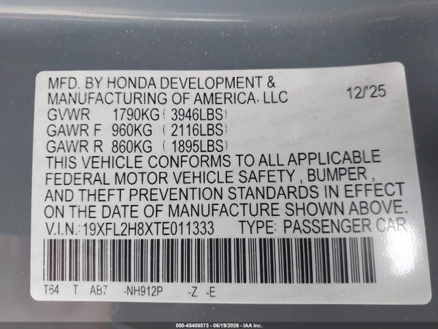 19XFL2H8XTE011333 Honda Civic Sport