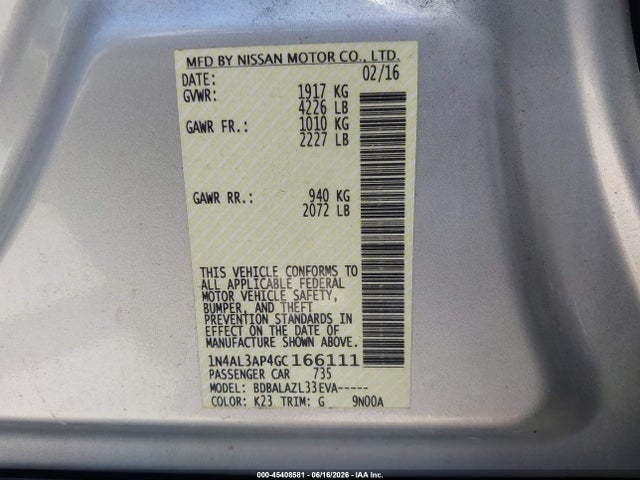 Nissan ALTIMA 2.5 2016 1N4AL3AP4GC166111 Image 9