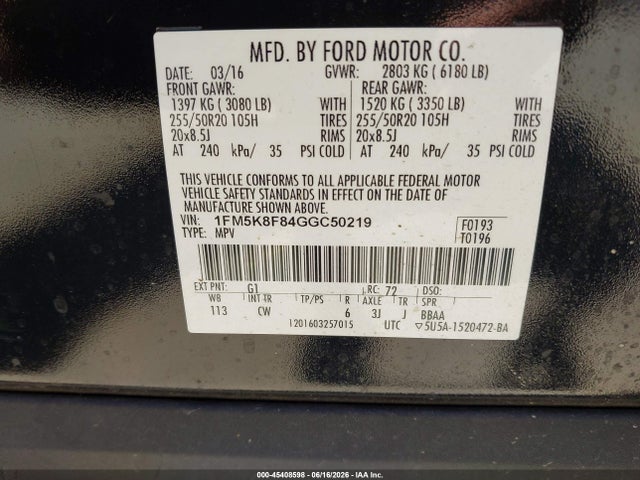 Продажа на аукционе авто 2016 Ford Explorer Limited, vin: 1FM5K8F84GGC50219, номер лота: 45408598