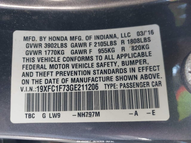 Honda Civic Ex-l 2016 19XFC1F73GE211206 Image 9