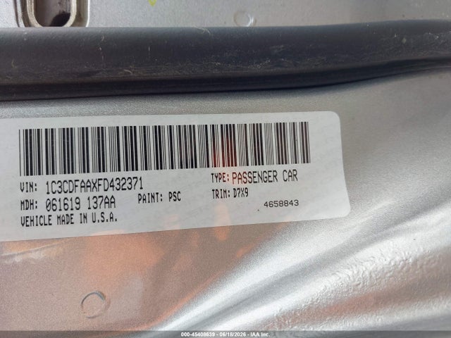 Aukcja sprzedaży 2015 Dodge Dart Se, vin: 1C3CDFAAXFD432371, numer aukcji: 45408639