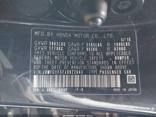 JHMFC1F37JX022643 Honda Civic Ex-t