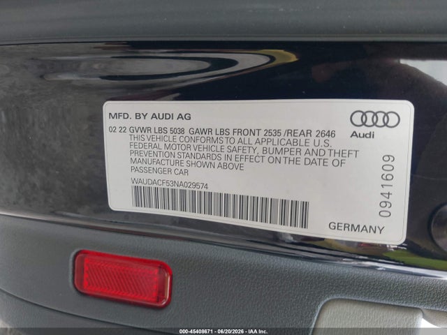 2022 Audi A5 Sportback Premium 45 Tfsi S Line Quattro S Tronic მანქანა იყიდება აუქციონზე, vin: WAUDACF53NA029574, აუქციონის ნომერი: 45408671