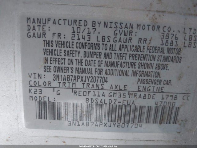 Nissan SENTRA SV 2018 3N1AB7APXJY207704 Image 9