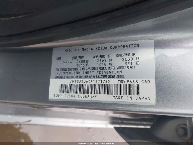 45408702 :رقم المزاد ، JM1GJ1U64F1171725 vin ، 2015 Mazda Mazda6 I Sport مزاد بيع