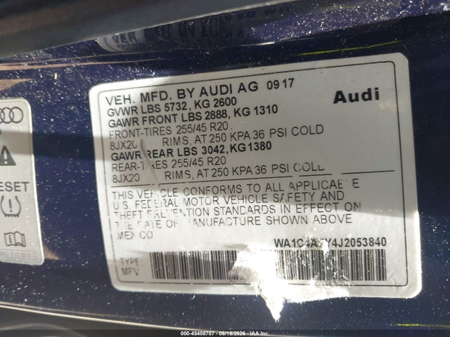 45408707 :رقم المزاد ، WA1C4AFY4J2053840 vin ، 2018 Audi Sq5 3.0t Premium Plus مزاد بيع