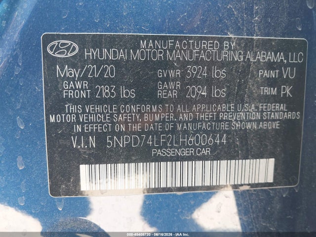 Hyundai ELANTRA SE 2020 5NPD74LF2LH600644 Image 9