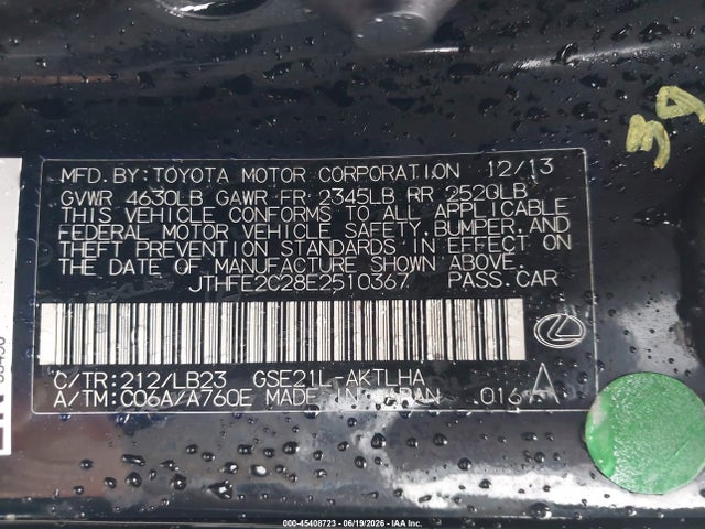 Продаж на аукціоні авто 2014 Lexus Is 350c, vin: JTHFE2C28E2510367, номер лоту: 45408723