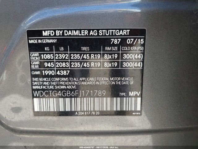 WDCTG4GB6FJ171789 Mercedes-Benz Gla 250 4matic