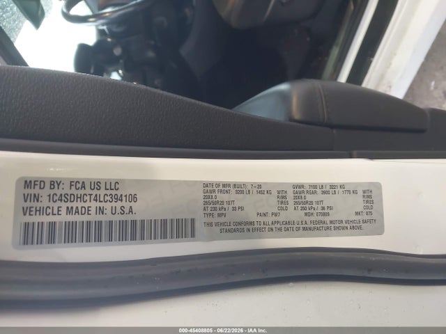 Продажа на аукционе авто 2020 Dodge Durango R/t Rwd, vin: 1C4SDHCT4LC394106, номер лота: 45408805