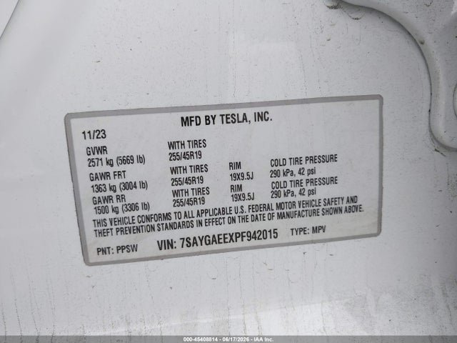 Aukcja sprzedaży 2023 Tesla Model Y Awd/long Range Dual Motor All-wheel Drive, vin: 7SAYGAEEXPF942015, numer aukcji: 45408814