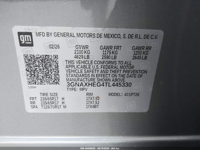 Auction sale of the 2026 Chevrolet Equinox Fwd Lt, vin: 3GNAXHEG4TL445330, lot number: 45408828
