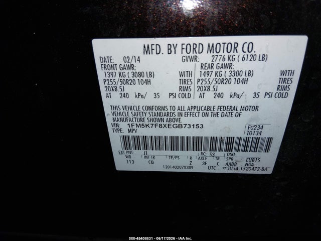 Ford Explorer Limited 2014 1FM5K7F8XEGB73153 Image 9