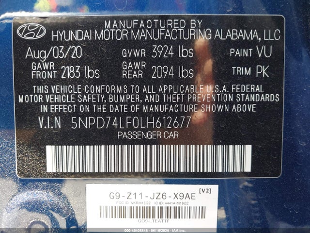 Hyundai ELANTRA SE 2020 5NPD74LF0LH612677 Image 9