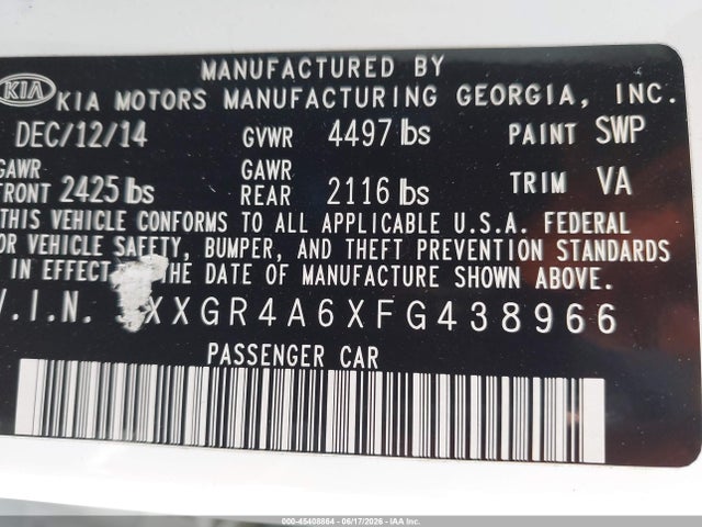 5XXGR4A6XFG438966 KIA Optima Sx Turbo