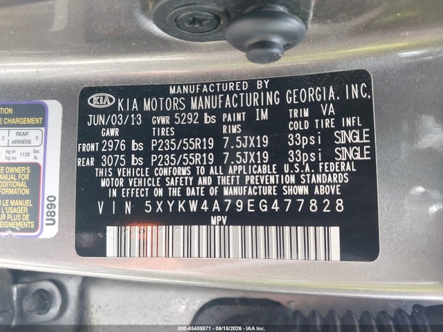 2014 Kia Sorento Sx მანქანა იყიდება აუქციონზე, vin: 5XYKW4A79EG477828, აუქციონის ნომერი: 45408871