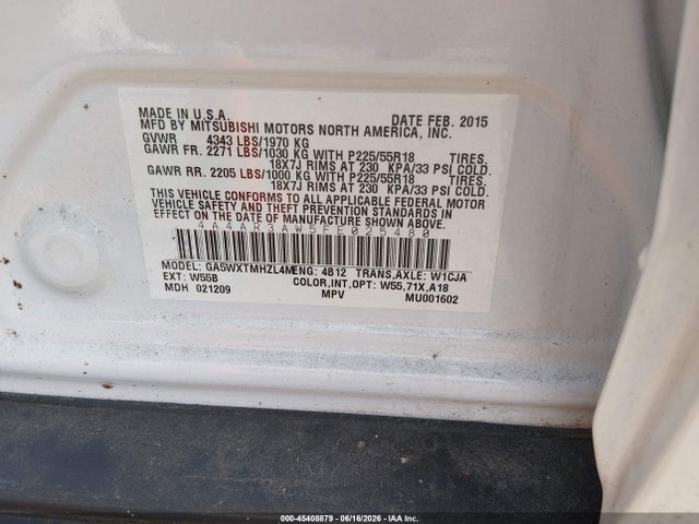 Aukcja sprzedaży 2015 Mitsubishi Outlander Sport Es, vin: 4A4AR3AW5FE025480, numer aukcji: 45408879