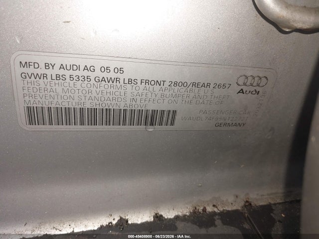 Aukcja sprzedaży 2005 Audi A6 4.2, vin: WAUDL74F95N122721, numer aukcji: 45408900