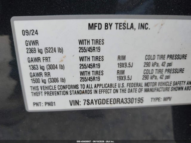 Aukcja sprzedaży 2024 Tesla Model Y Long Range Dual Motor All-wheel Drive, vin: 7SAYGDEE0RA330195, numer aukcji: 45408907