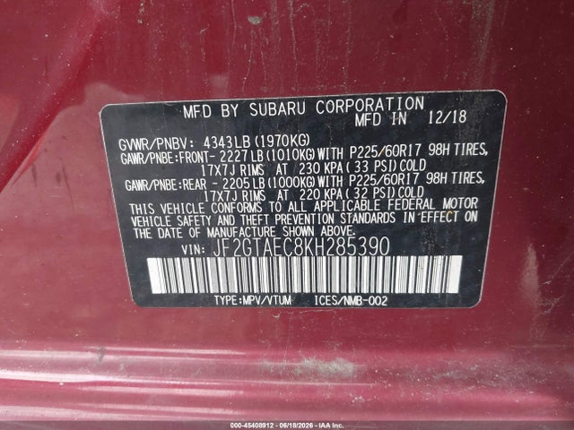 Subaru Crosstrek 2.0i Premium 2019 JF2GTAEC8KH285390 Image 9