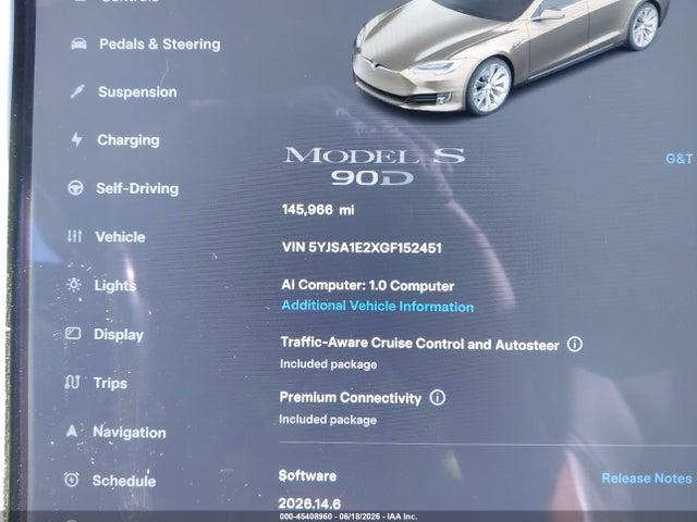 45408960 :رقم المزاد ، 5YJSA1E2XGF152451 vin ، 2016 Tesla Model S 60d/70d/75d/85d/90d مزاد بيع