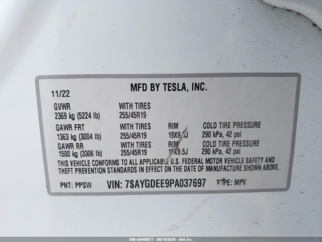 Продаж на аукціоні авто 2023 Tesla Model Y Awd/long Range Dual Motor All-wheel Drive, vin: 7SAYGDEE9PA037697, номер лоту: 45408977