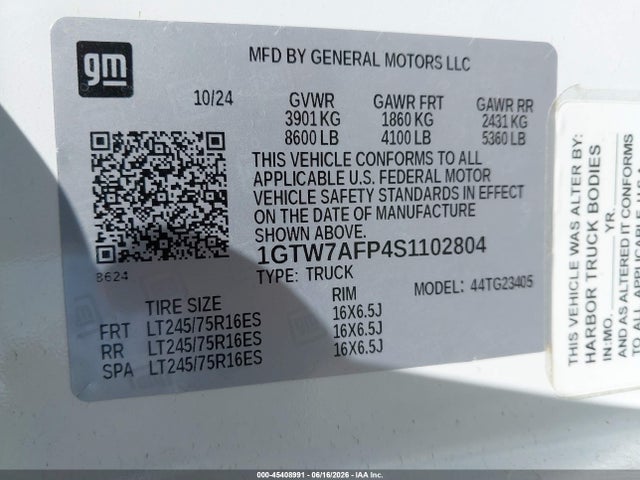 2025 Gmc Savana Cargo Rwd 2500 Regular Wheelbase Work Van მანქანა იყიდება აუქციონზე, vin: 1GTW7AFP4S1102804, აუქციონის ნომერი: 45408991