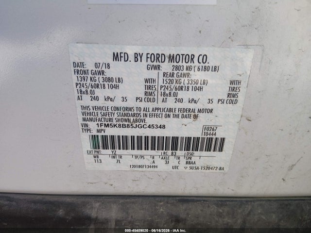 Ford Explorer 2018 1FM5K8B85JGC45348 Image 9