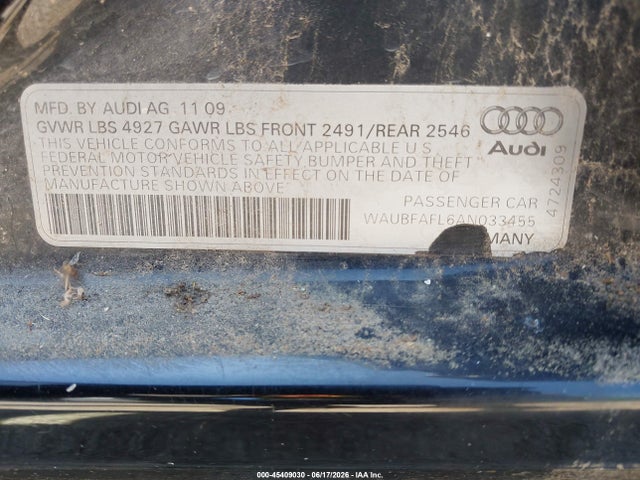 Aukcja sprzedaży 2010 Audi A4 2.0t Premium, vin: WAUBFAFL6AN033455, numer aukcji: 45409030