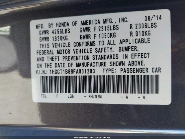 Honda Accord Ex-l 2015 1HGCT1B89FA001293 Image 9