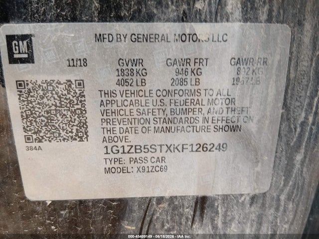 Chevrolet Malibu 1ls 2019 1G1ZB5STXKF126249 Image 9