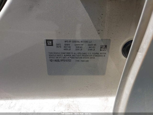 Продаж на аукціоні авто 2015 Chevrolet Malibu 1fl, vin: 1G11A5SL1FF315703, номер лоту: 45409161