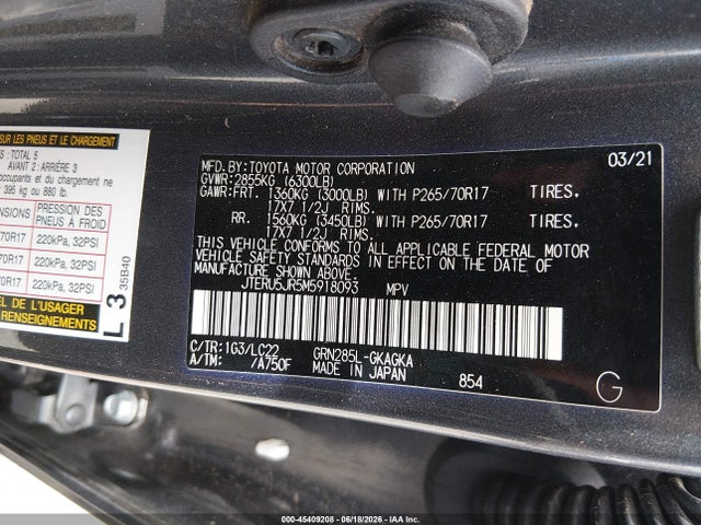 JTERU5JR5M5918093 Toyota 4runner Trd Off Road Premium