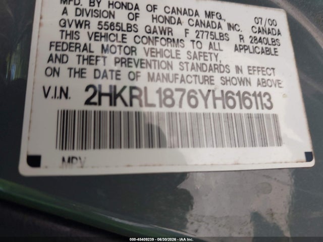 Aukcja sprzedaży 2000 Honda Odyssey Ex, vin: 2HKRL1876YH616113, numer aukcji: 45409239
