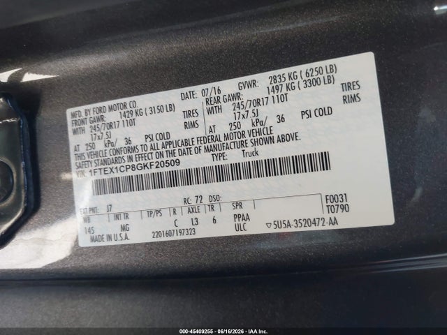 1FTEX1CP8GKF20509 Ford F-150 Xlt