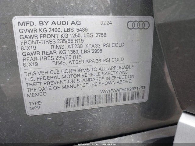 Продаж на аукціоні авто 2024 Audi Q5 Premium Plus 45 Tfsi S Line Quattro, vin: WA1EAAFY4R2071753, номер лоту: 45409270