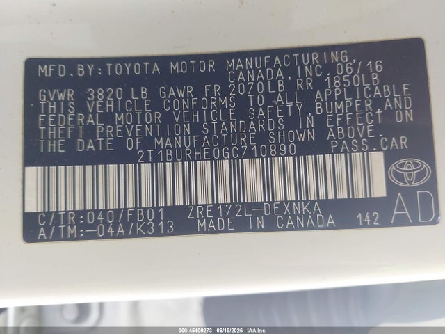 Toyota COROLLA LE 2016 2T1BURHE0GC710890 Image 9