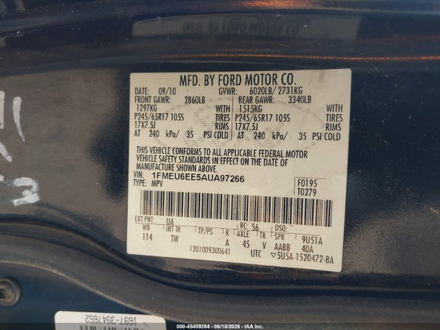 Aukcja sprzedaży 2010 Ford Explorer Eddie Bauer, vin: 1FMEU6EE5AUA97266, numer aukcji: 45409284