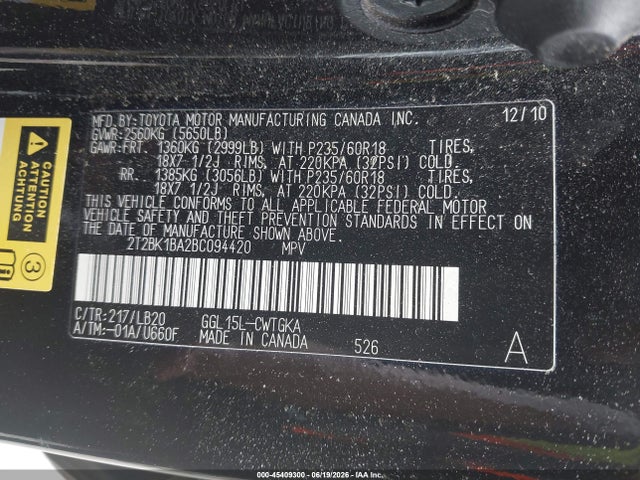 2011 Lexus Rx 350 მანქანა იყიდება აუქციონზე, vin: 2T2BK1BA2BC094420, აუქციონის ნომერი: 45409300
