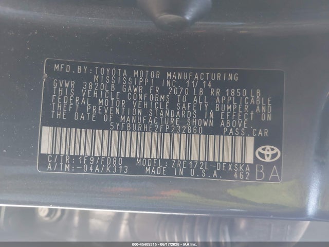 Toyota Corolla S Plus 2015 5YFBURHE2FP232860 Image 9