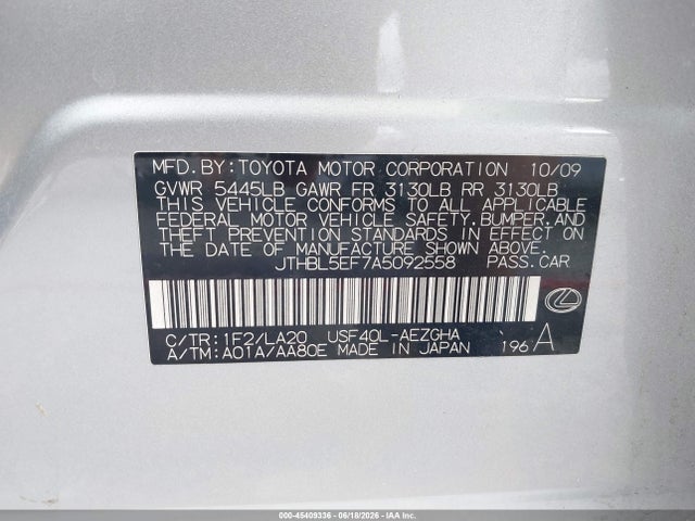 Продаж на аукціоні авто 2010 Lexus Ls 460, vin: JTHBL5EF7A5092558, номер лоту: 45409336
